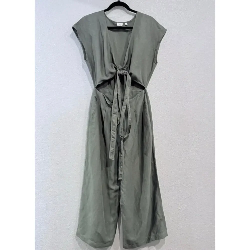 Aritzia Wilfred Revolve Brax Linen Blend Jumpsuit Sagesse Grey Green Wrap sz 8
